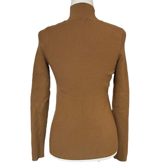 Lovers + Friends Niko Turtleneck Sweater Fitted Ribbed Camel Brown Medium - Picture 2 of 9